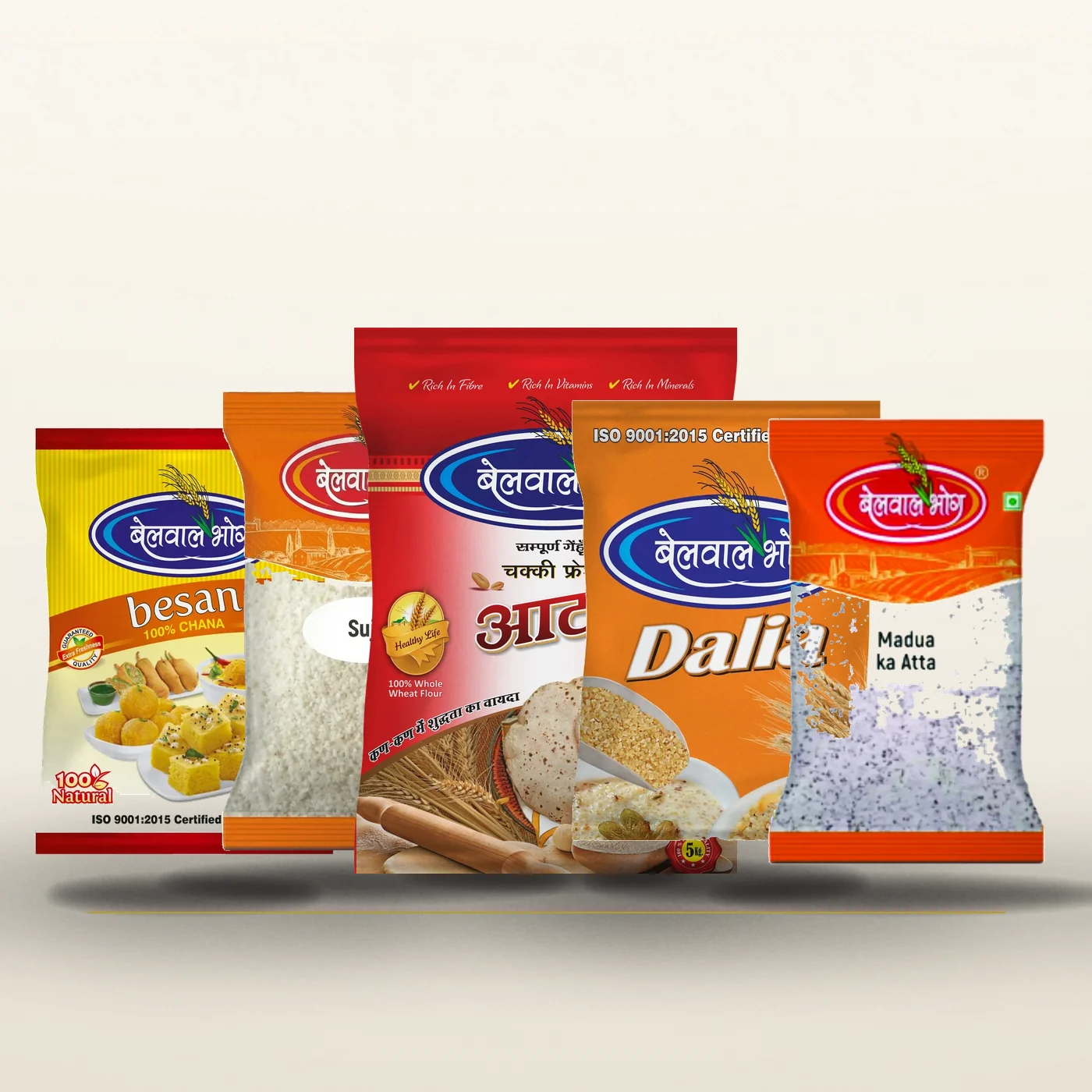 Belwal Bhog besan, suji, chakki fresh atta, dalia and madua flour packs