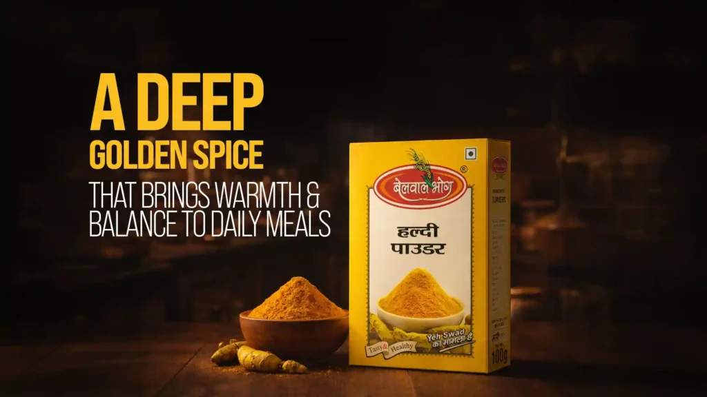 Best haldi powder brand in Dehradun showcasing pure turmeric powder packaging with rich golden colour and natural aroma