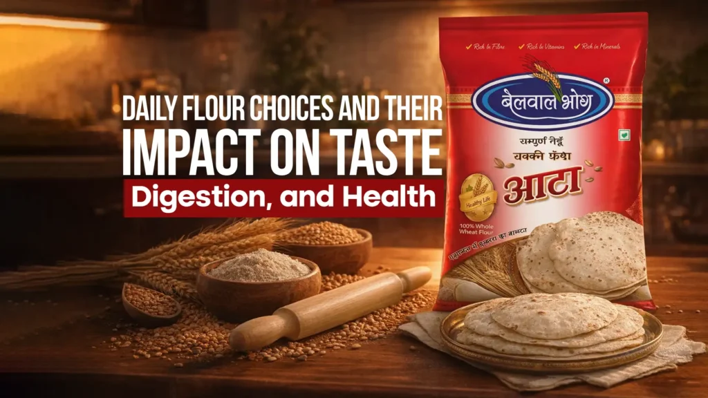 best atta brand in Uttarakhand showing whole wheat flour, fresh rotis, and traditional milling for daily nutrition