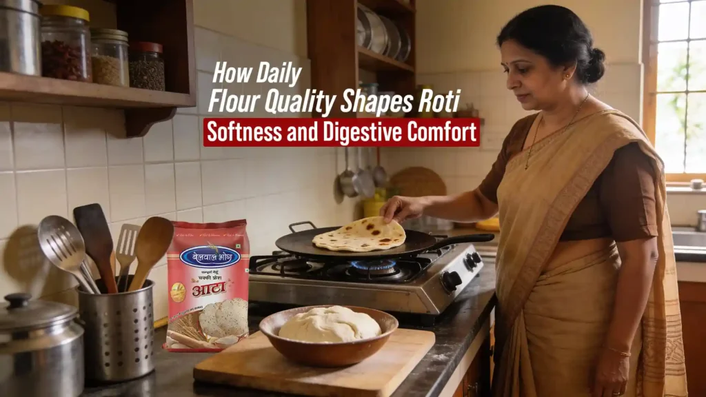 Woman preparing fresh rotis at home using the best wheat flour brand in Haldwani for softness and easy digestion