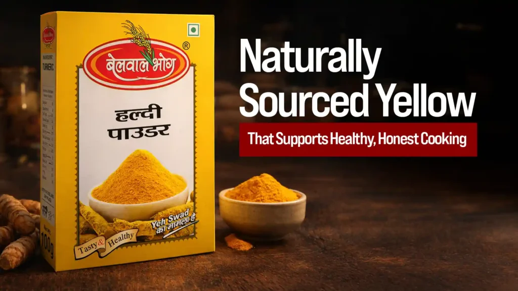 Organic turmeric powder in Rudrapur displayed in premium packaging, showcasing naturally sourced haldi powder for healthy, chemical-free Indian cooking