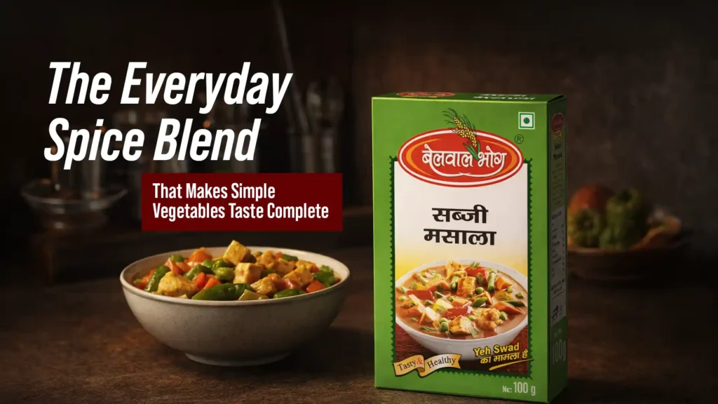 Best Sabji Masala Brand in Kashipur shown with a bowl of mixed vegetable curry, highlighting balanced spice blend and authentic everyday flavour