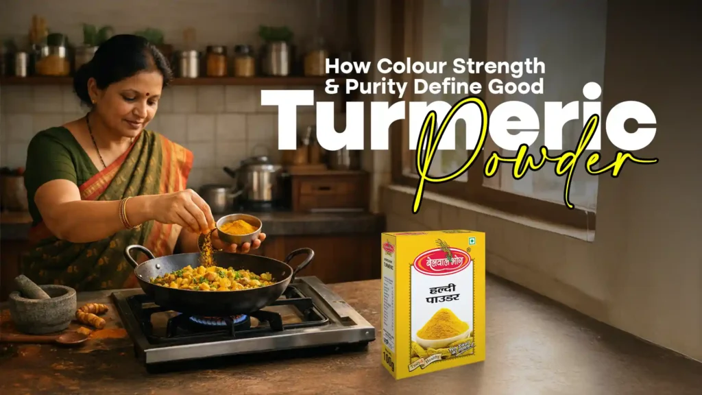 Best haldi powder brand in Dehradun showing rich colour strength and pure turmeric powder used in everyday Indian cooking