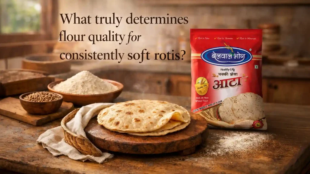 Fresh wheat flour and soft rotis showcasing the Best Wheat Flour Brand in Haldwani for everyday cooking