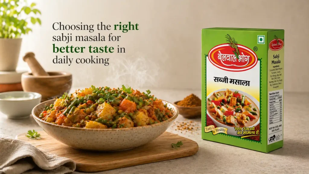 best sabji masala brand in Kashipur with fresh vegetable dish showcasing enhanced flavor and aroma in home cooking