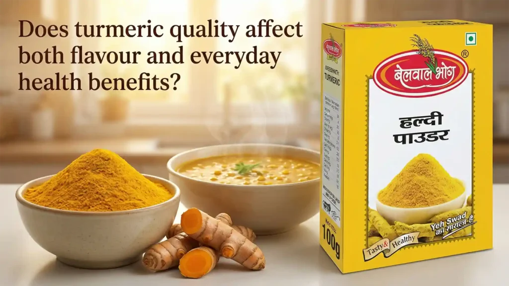 Best Haldi Powder Brand in Dehradun showing premium quality turmeric powder with fresh turmeric roots used for cooking and health benefits