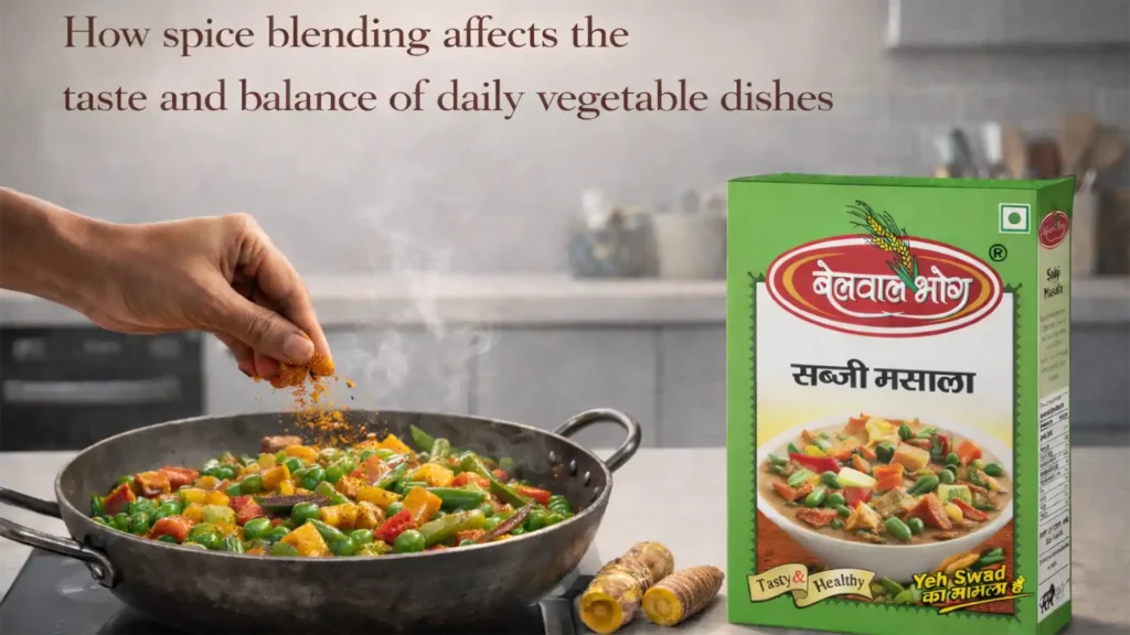 Best sabji masala brand in Kashipur being added to a vegetable dish enhancing flavor, aroma, and taste in everyday cooking