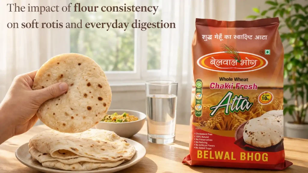 Best wheat flour brand in Haldwani showing whole wheat atta used for making soft rotis and healthy daily meals