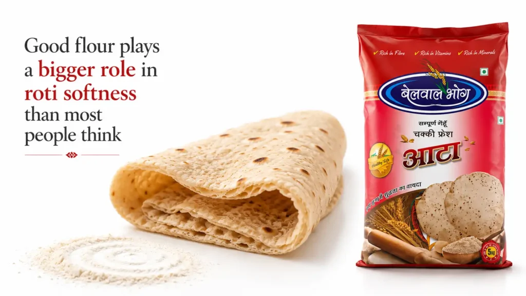 Soft homemade rotis prepared using the best Atta brand in Uttarakhand for better dough texture, fresh taste, and long-lasting softness