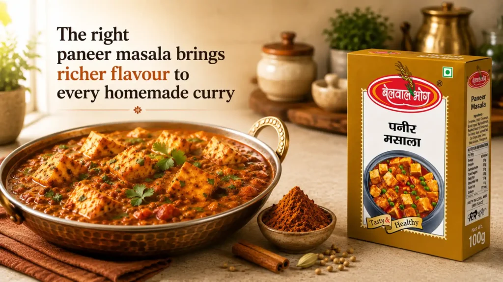 Delicious paneer curry prepared with the best paneer masala brand in Uttarakhand for rich flavour, authentic aroma, and creamy homemade taste