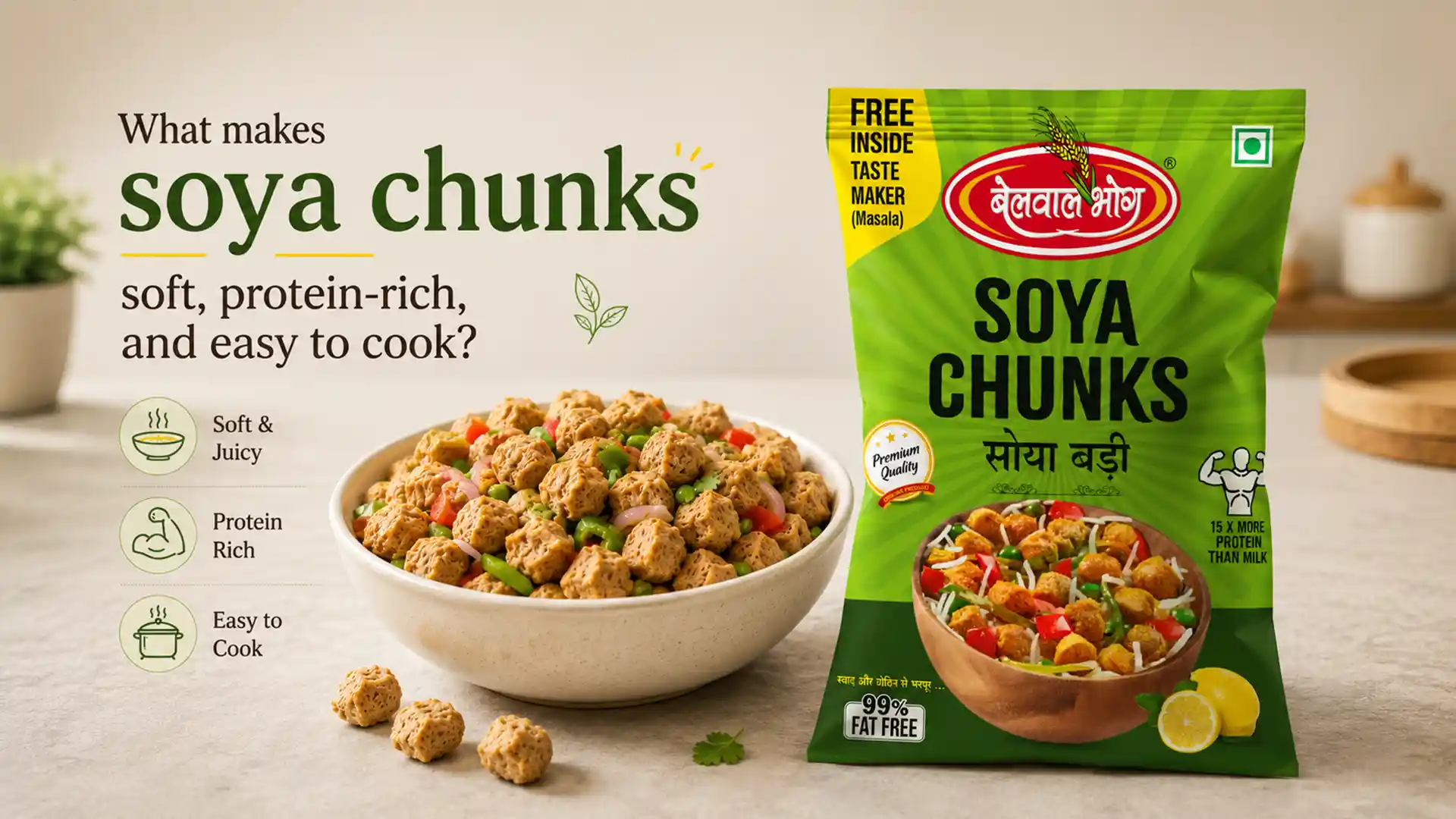 What makes soya chunks soft, protein-rich, and easy to cook?