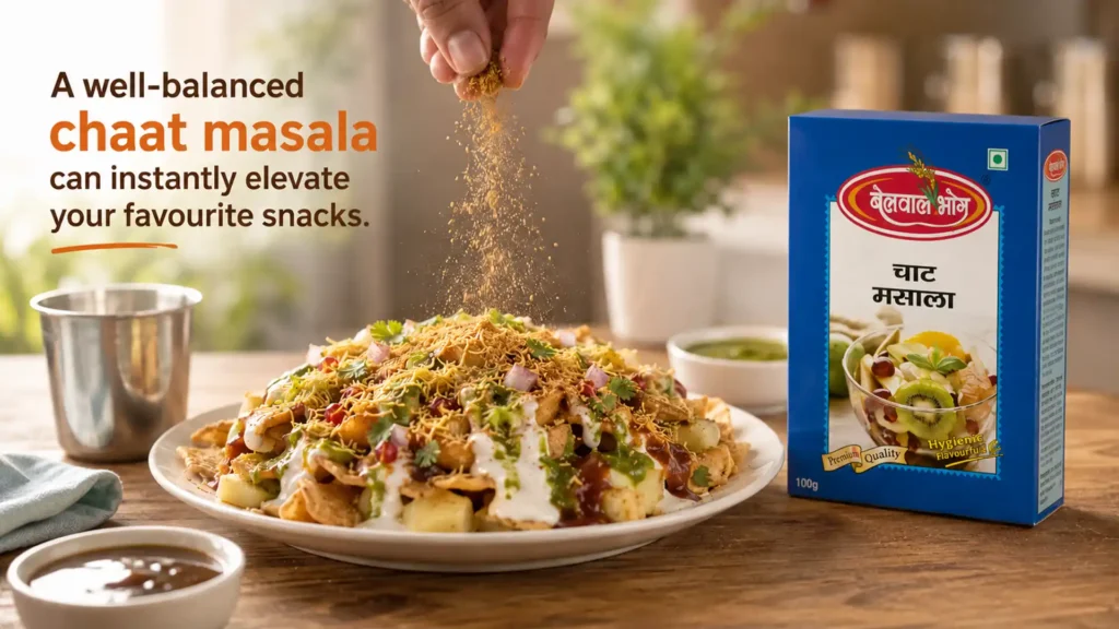 Best Chaat Masala Brand in Haldwani enhancing papdi chaat with a balanced blend of tangy and spicy seasonings for authentic taste and irresistible flavour
