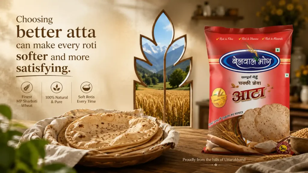 Best Atta Brand in Uttarakhand offering premium chakki fresh wheat flour for soft rotis, wholesome meals, and healthy everyday cooking