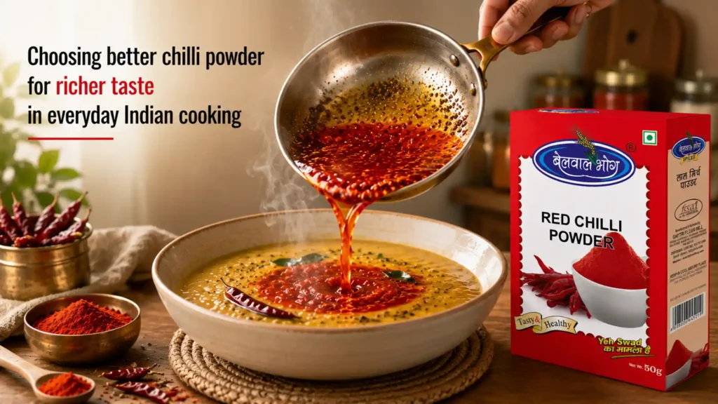 Best Red Chilli Powder Brand in Uttarakhand adding vibrant color, balanced heat, and rich flavor to traditional Indian dishes through high-quality chilli powder