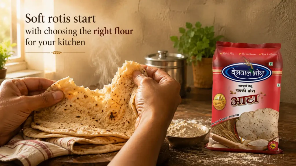 Best Atta Brand in Uttarakhand helping families make soft, fluffy rotis with fresh whole wheat flour for daily meals