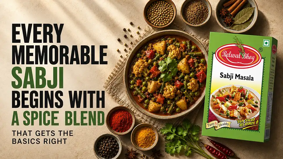 Premium spice blend from the Best Sabji Masala Brand in Kashipur used to prepare delicious and aromatic mixed vegetable curry.