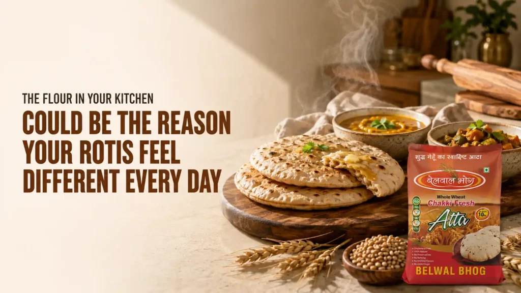 Fresh, soft rotis prepared using the Best Atta Brand in Uttarakhand, served with traditional Indian curries and made from premium whole wheat flour.