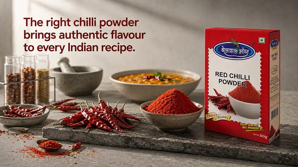 Belwal Bhog red chilli powder from the best red chilli powder brand in Uttarakhand with whole red chillies and freshly ground spice.